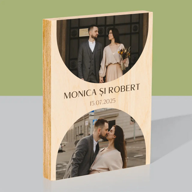 Colaj De Fotografii: Data Nunții - Imprimare Pe Lemn ( Verticală)