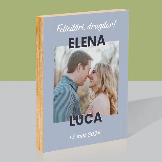 Fotografie Si Semnătură: Felicitări De Nuntă - Imprimare Pe Lemn ( Verticală)