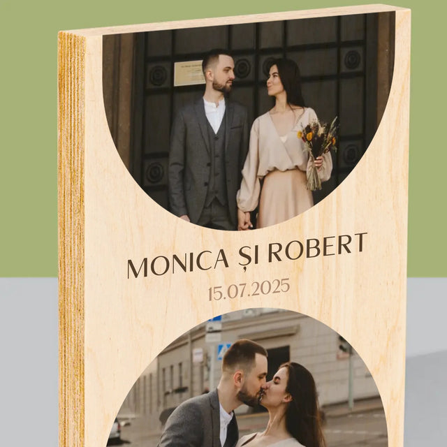 Colaj De Fotografii: Data Nunții - Imprimare Pe Lemn ( Verticală)