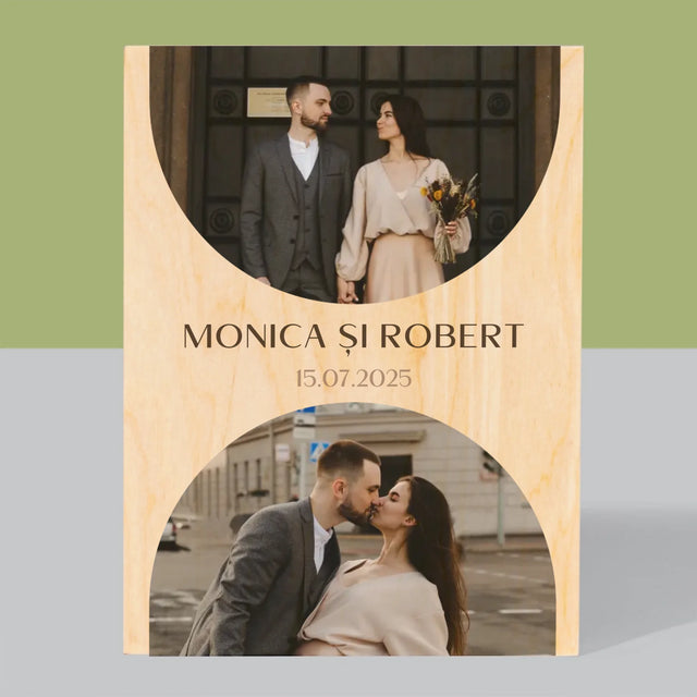 Colaj De Fotografii: Data Nunții - Imprimare Pe Lemn ( Verticală)