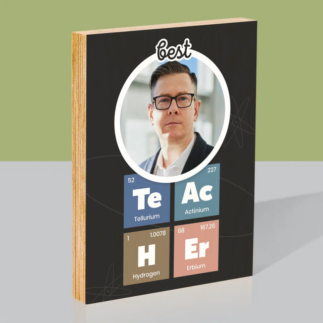 Fotografie Si Semnătură: Teacher Elemente Chimice - Imprimare Pe Lemn ( Verticală)