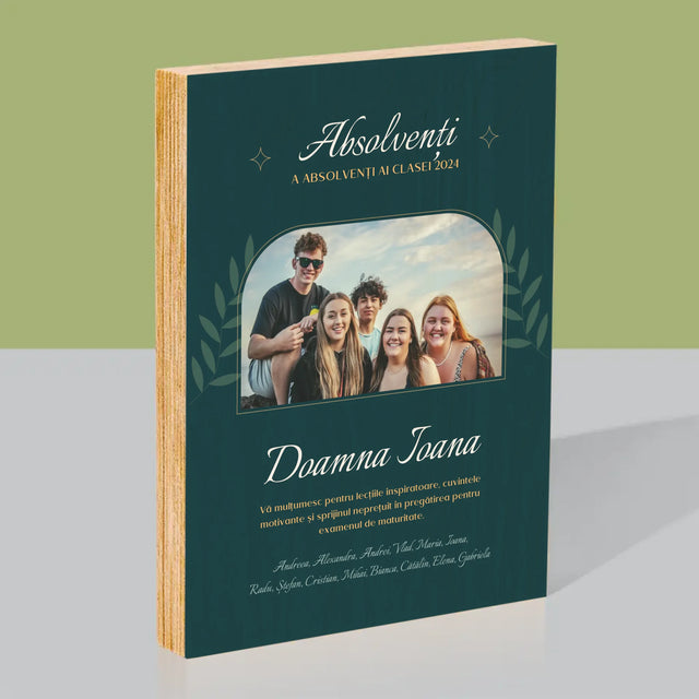 Monogramă: Profesor Vă Mulțumesc - Imprimare Pe Lemn ( Verticală)