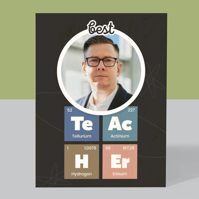 Fotografie Si Semnătură: Teacher Elemente Chimice - Imprimare Pe Lemn ( Verticală)