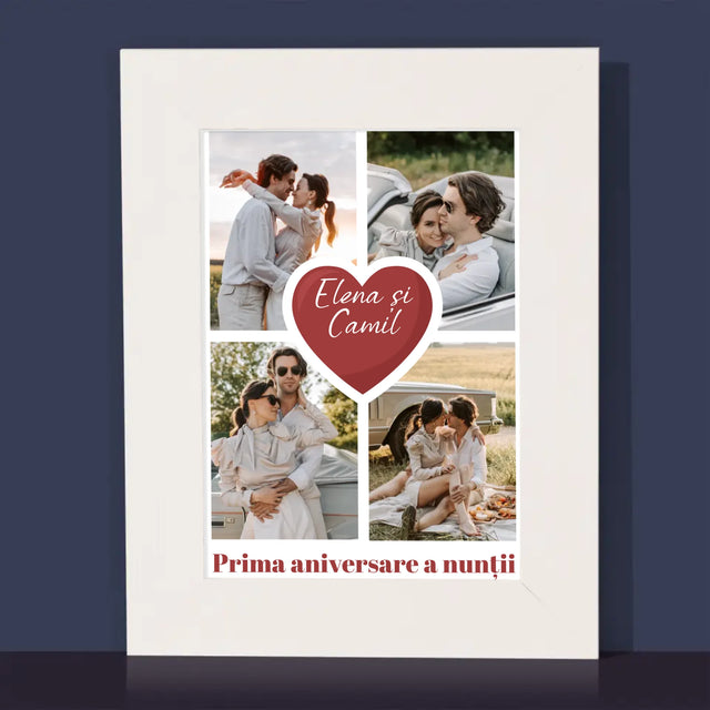 Colaj De Fotografii: Prima Aniversare A Nunții – Inimă - Ramă Pentru Fotografii (Horizontală)