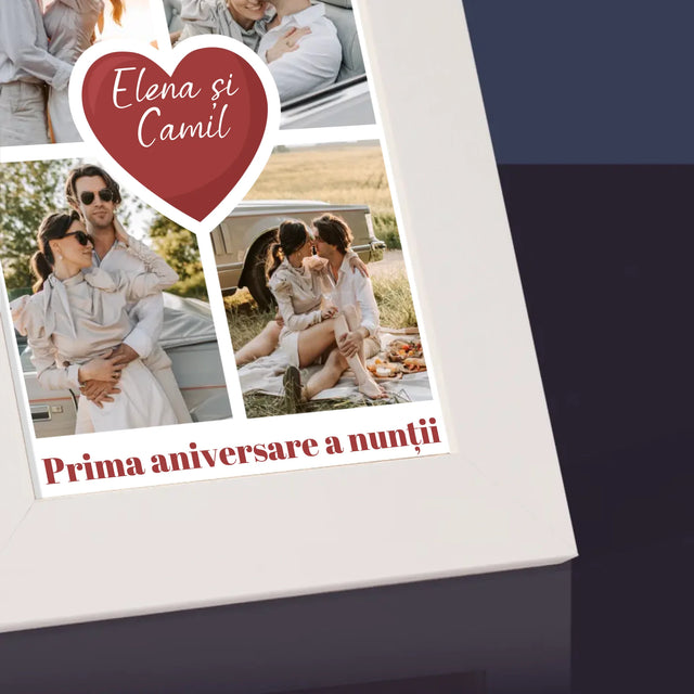 Colaj De Fotografii: Prima Aniversare A Nunții – Inimă - Ramă Pentru Fotografii (Horizontală)