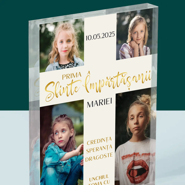 Colaj De Fotografii: Primei Sfinte Împărtășanii Cruce - Bloc Acrilic