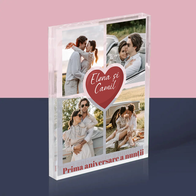 Colaj De Fotografii: Prima Aniversare A Nunții – Inimă - Bloc Acrilic