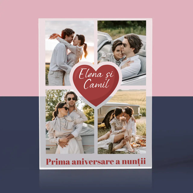 Colaj De Fotografii: Prima Aniversare A Nunții – Inimă - Bloc Acrilic