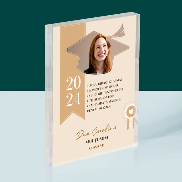 Fotografie Si Semnătură: Diplomă De Recunoștință Pentru Învățătoare - Bloc Acrilic