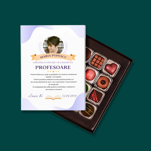 Fotografie Si Semnătură: Certificat De Recunoștință Pentru Cea Mai Bună Învățătoare - Praline