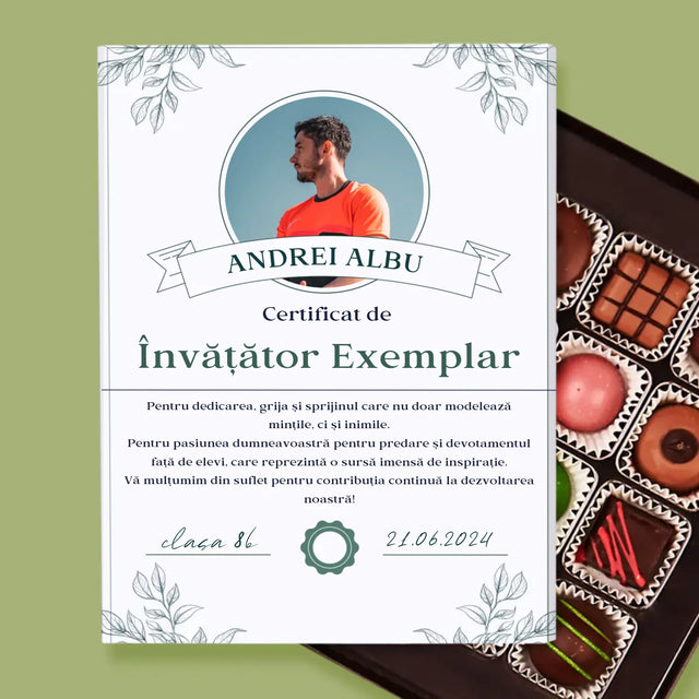 Fotografie Si Semnătură: Certificat De Învățător Exemplar - Praline