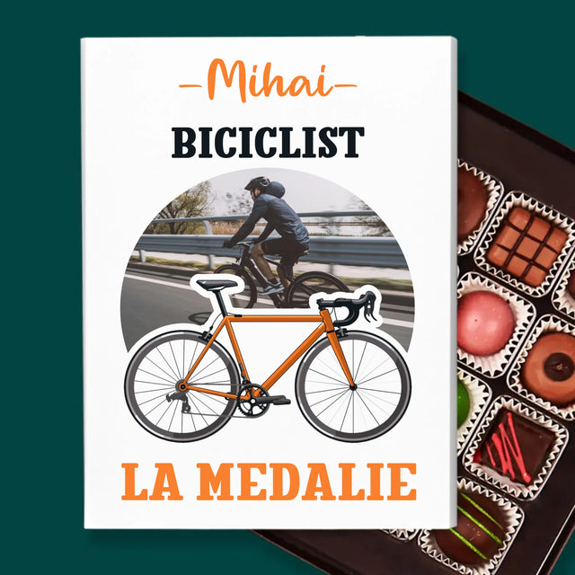 Fotografie și legendă: Ciclist câștigător de medalie - Praline personalizate | RO