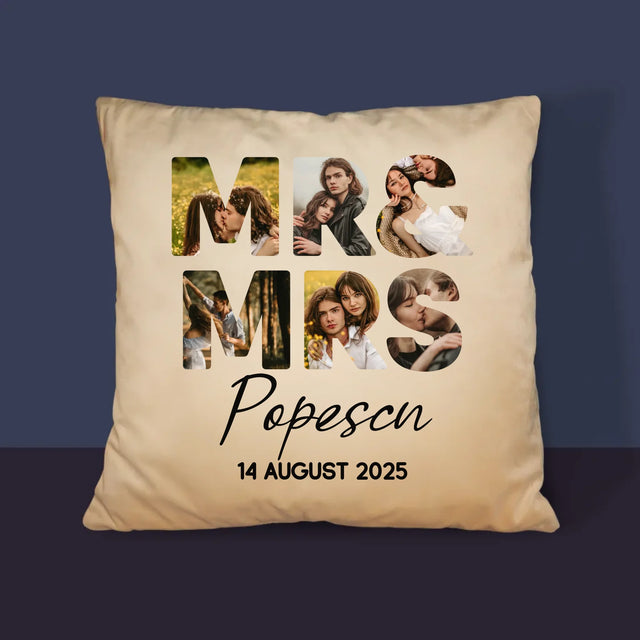 Cuvânt Din Fotografii: Mr&Mrs - Pernă (Cu Fotografie)