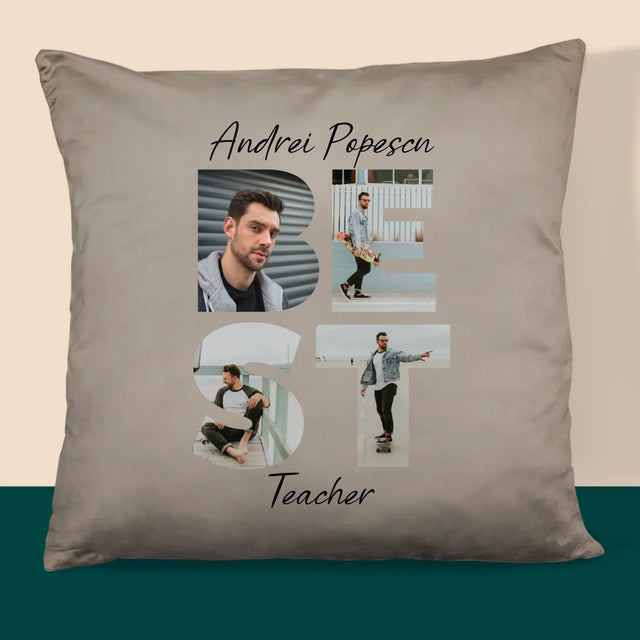 Cuvânt Din Fotografii: Best Teacher - Pernă (Cu Fotografie)