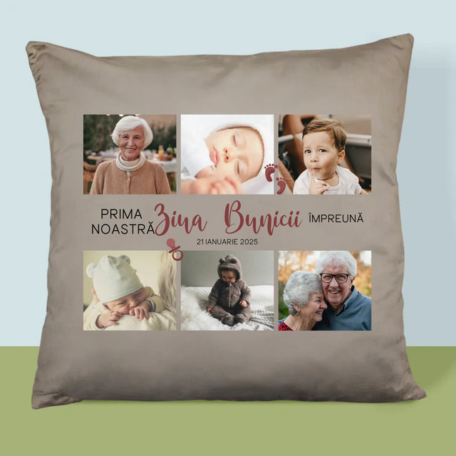 Colaj De Fotografii: Prima Zi A Bunicii - Pernă (Cu Fotografie)
