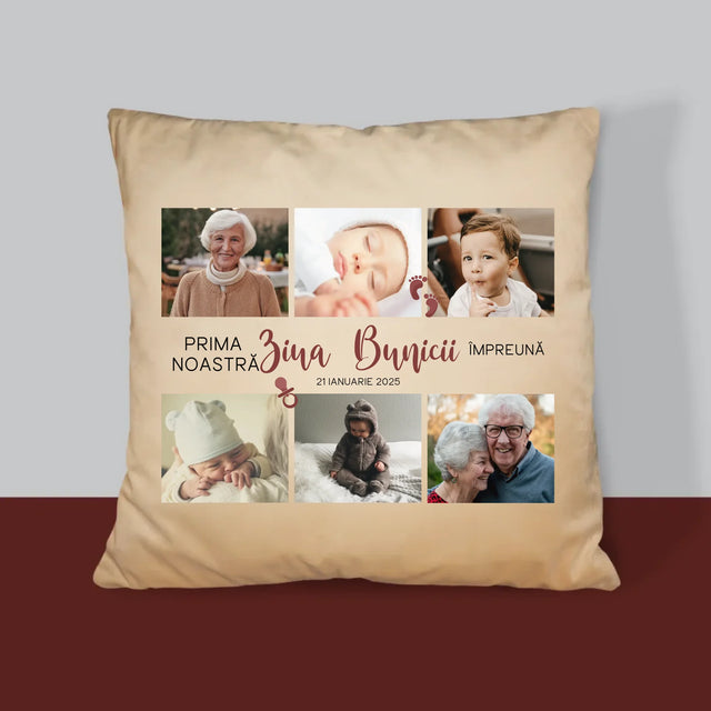 Colaj De Fotografii: Prima Zi A Bunicii - Pernă (Cu Fotografie)