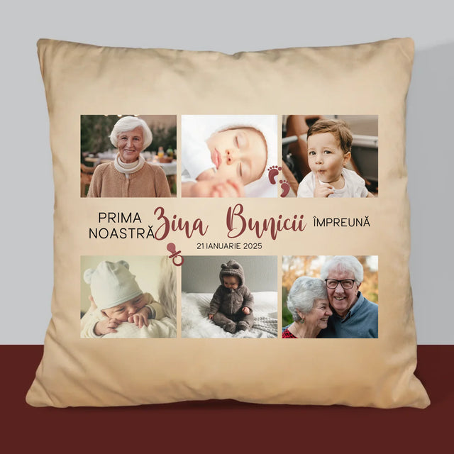 Colaj De Fotografii: Prima Zi A Bunicii - Pernă (Cu Fotografie)