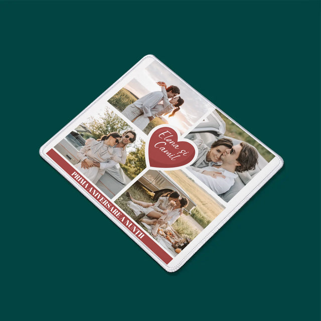 Colaj De Fotografii: Prima Aniversare A Nunții – Inimă - Mouse Pad