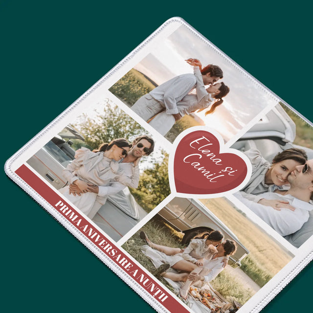 Colaj De Fotografii: Prima Aniversare A Nunții – Inimă - Mouse Pad