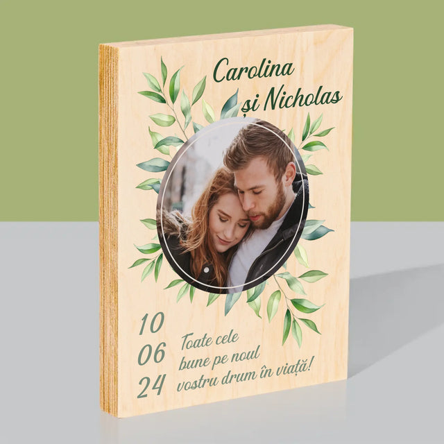 Fotografie Si Semnătură: Frunze De Nuntă - Imprimare Pe Lemn ( Verticală)