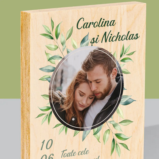 Fotografie Si Semnătură: Frunze De Nuntă - Imprimare Pe Lemn ( Verticală)