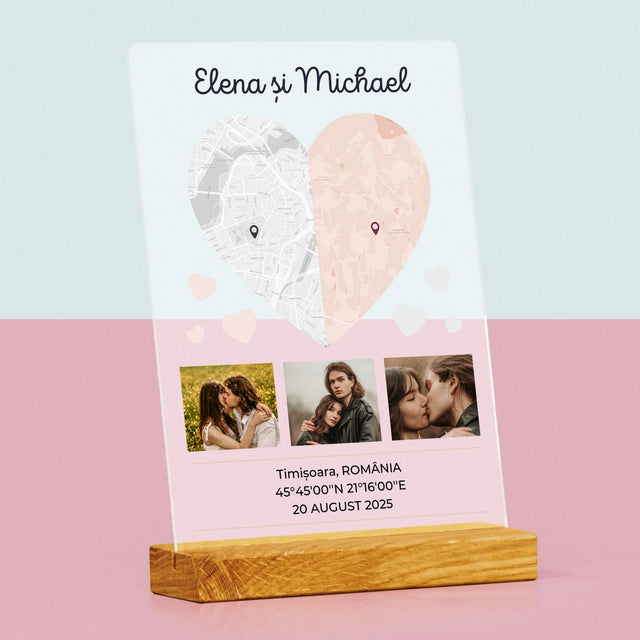 Harta Oraș: Două Jumătăți De Inimă - Imprimare Pe Sticlă Acrilică (Verticală)