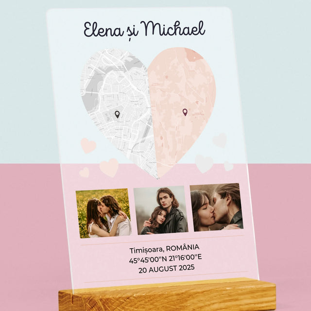 Harta Oraș: Două Jumătăți De Inimă - Imprimare Pe Sticlă Acrilică (Verticală)