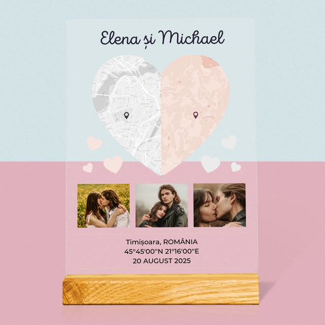 Harta Oraș: Două Jumătăți De Inimă - Imprimare Pe Sticlă Acrilică (Verticală)