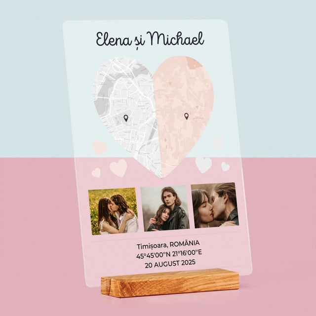 Harta Oraș: Două Jumătăți De Inimă - Imprimare Pe Sticlă Acrilică (Verticală)