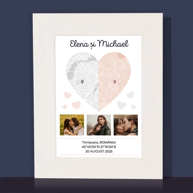 Harta Oraș: Două Jumătăți De Inimă - Ramă Pentru Fotografii (Horizontală)