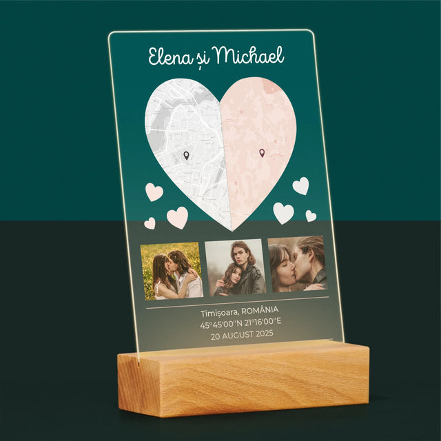 Harta Oraș: Două Jumătăți De Inimă - Imprimare Pe Sticlă Acrilică (Verticală)