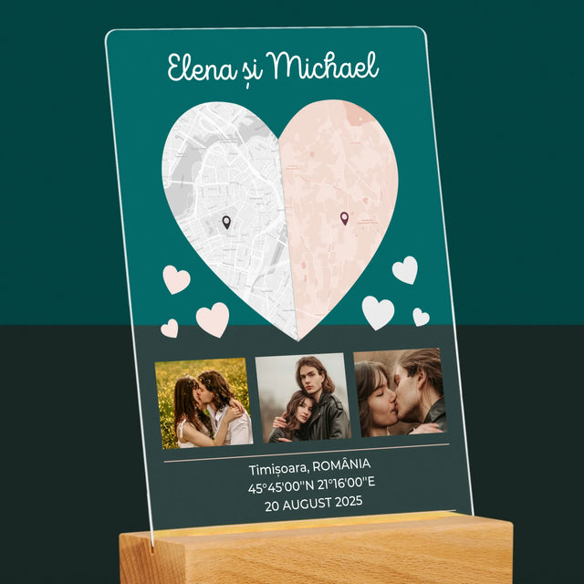 Harta Oraș: Două Jumătăți De Inimă - Imprimare Pe Sticlă Acrilică (Verticală)