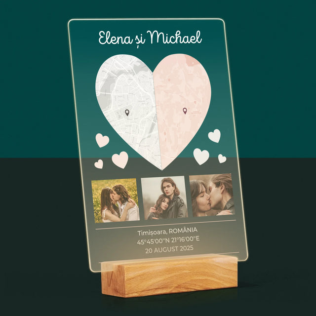 Harta Oraș: Două Jumătăți De Inimă - Imprimare Pe Sticlă Acrilică (Verticală)