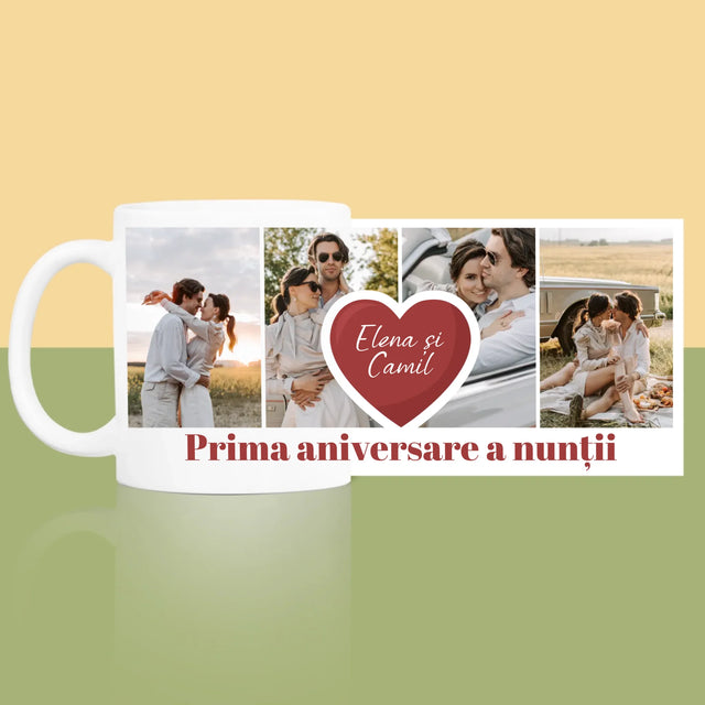 Colaj De Fotografii: Prima Aniversare A Nunții – Inimă - Cană