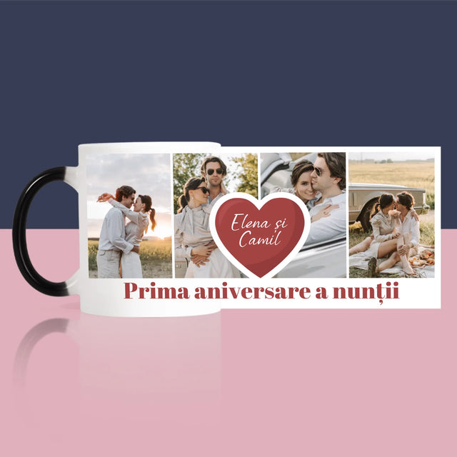 Colaj De Fotografii: Prima Aniversare A Nunții – Inimă - Cană