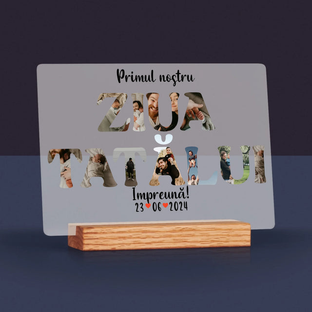 Cuvânt Din Fotografii: Prima Noastră Zi În Rolul De Tată - Imprimare Pe Sticlă Acrilică (Horizontală)