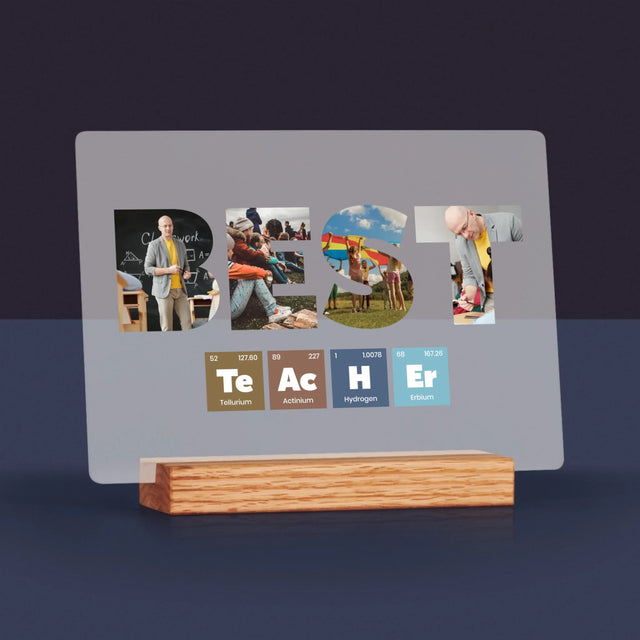 Cuvânt Din Fotografii: Best Teacher Elemente Chimice - Imprimare Pe Sticlă Acrilică (Horizontală)