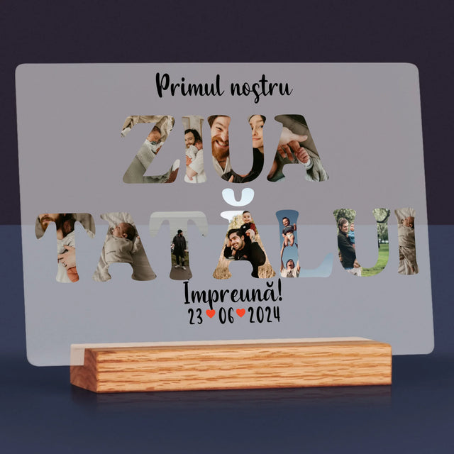Cuvânt Din Fotografii: Prima Noastră Zi În Rolul De Tată - Imprimare Pe Sticlă Acrilică (Horizontală)