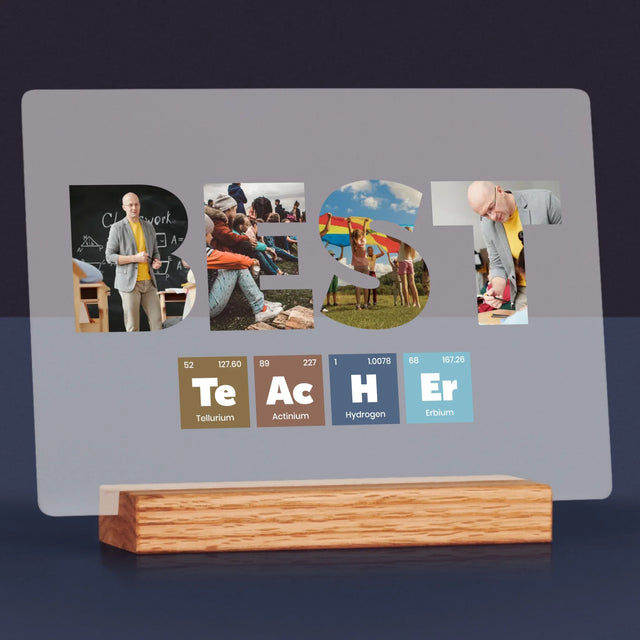 Cuvânt Din Fotografii: Best Teacher Elemente Chimice - Imprimare Pe Sticlă Acrilică (Horizontală)