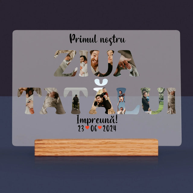 Cuvânt Din Fotografii: Prima Noastră Zi În Rolul De Tată - Imprimare Pe Sticlă Acrilică (Horizontală)