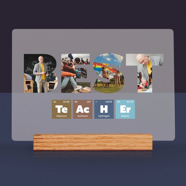 Cuvânt Din Fotografii: Best Teacher Elemente Chimice - Imprimare Pe Sticlă Acrilică (Horizontală)