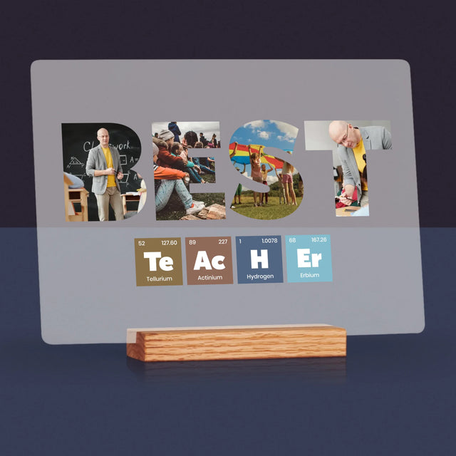 Cuvânt Din Fotografii: Best Teacher Elemente Chimice - Imprimare Pe Sticlă Acrilică (Horizontală)