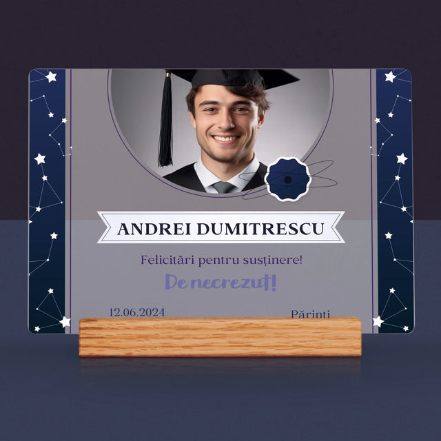 Fotografie Si Semnătură: Felicitări Pentru Susținerea Cu Succes A Tezei - Imprimare Pe Sticlă Acrilică (Horizontală)
