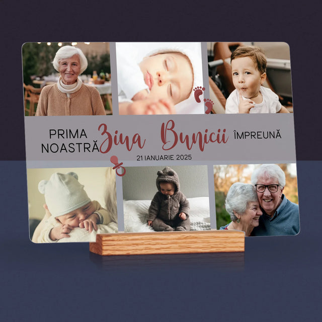 Colaj De Fotografii: Prima Zi A Bunicii - Imprimare Pe Sticlă Acrilică (Horizontală)