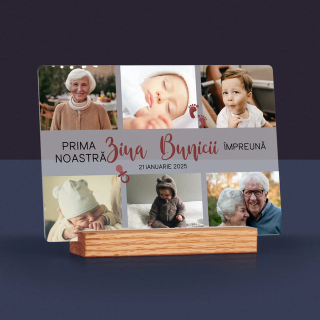 Colaj De Fotografii: Prima Zi A Bunicii - Imprimare Pe Sticlă Acrilică (Horizontală)