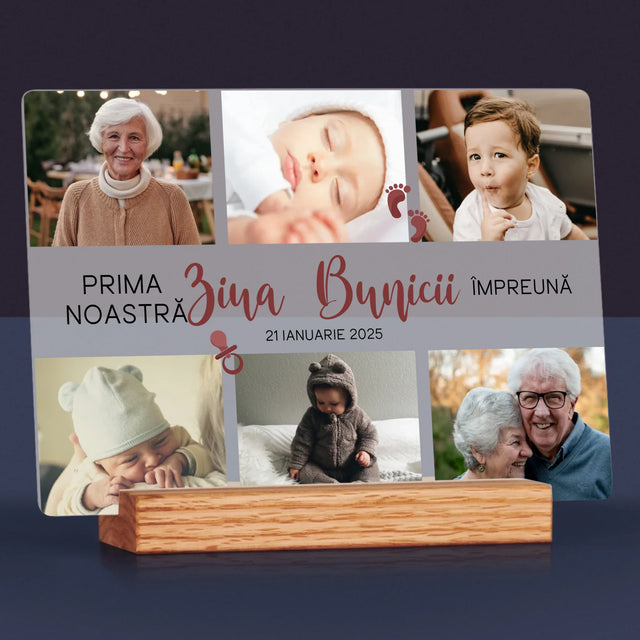 Colaj De Fotografii: Prima Zi A Bunicii - Imprimare Pe Sticlă Acrilică (Horizontală)