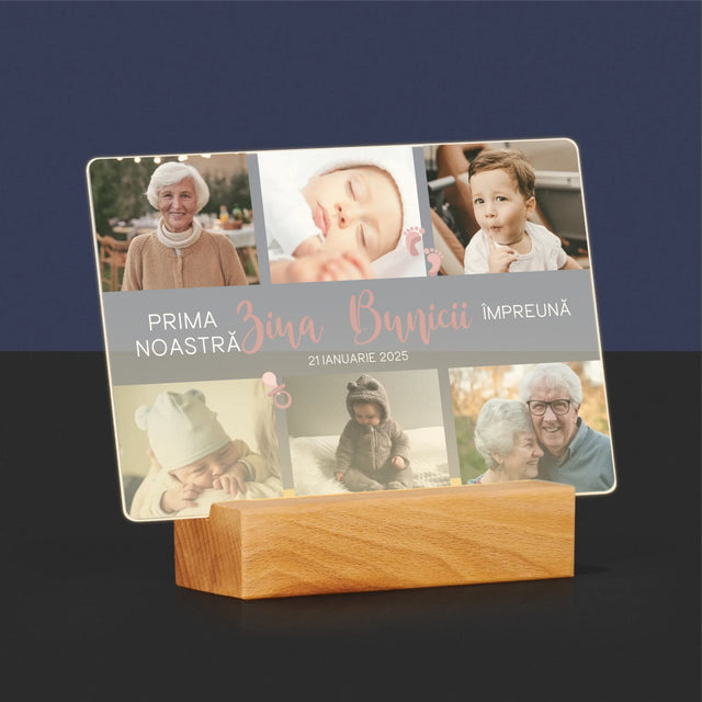 Colaj De Fotografii: Prima Zi A Bunicii - Imprimare Pe Sticlă Acrilică (Horizontală)