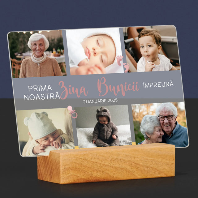 Colaj De Fotografii: Prima Zi A Bunicii - Imprimare Pe Sticlă Acrilică (Horizontală)