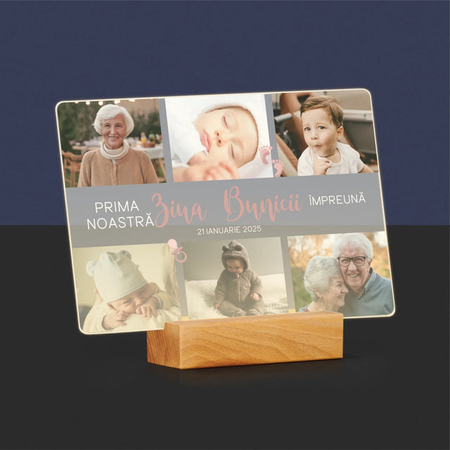 Colaj De Fotografii: Prima Zi A Bunicii - Imprimare Pe Sticlă Acrilică (Horizontală)