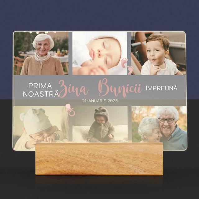 Colaj De Fotografii: Prima Zi A Bunicii - Imprimare Pe Sticlă Acrilică (Horizontală)